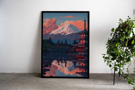 Japan Fuji Pixel Art Asian Style Poster | Wall Art for Home & Office | High-Quality Print - High-Quality Visual Display
