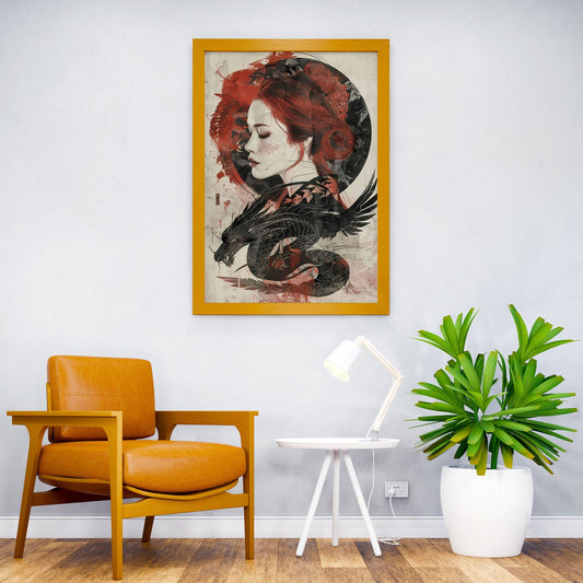 Japan Geisha and Dragon Asian Style Poster | Wall Art for Home & Office | High-Quality Print - High-Quality Visual Display
