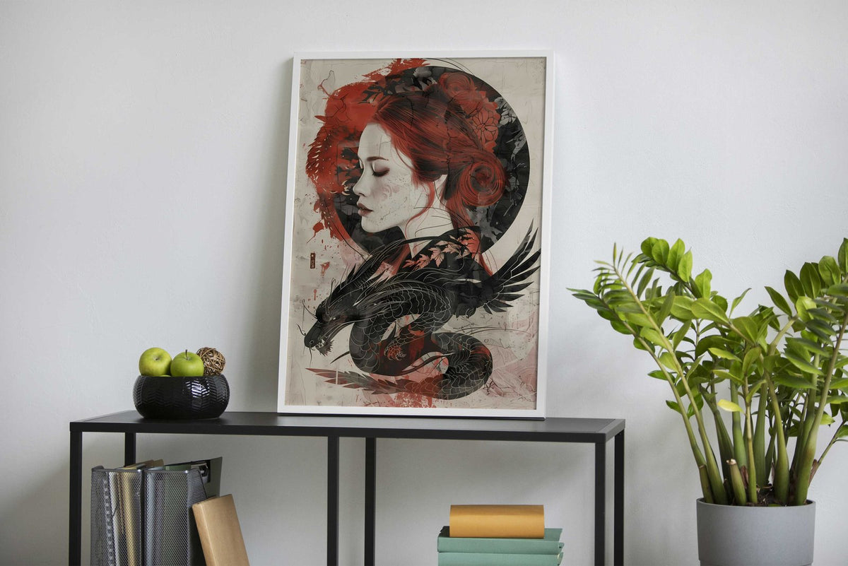Japan Geisha and Dragon Asian Style Poster | Wall Art for Home & Office | High-Quality Print - High-Quality Visual Display