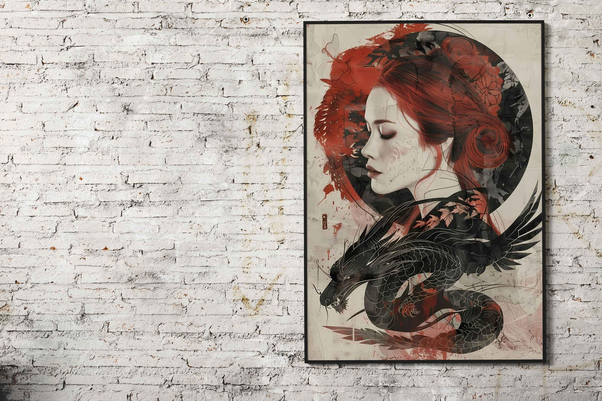 Japan Geisha and Dragon Asian Style Poster | Wall Art for Home & Office | High-Quality Print - High-Quality Visual Display