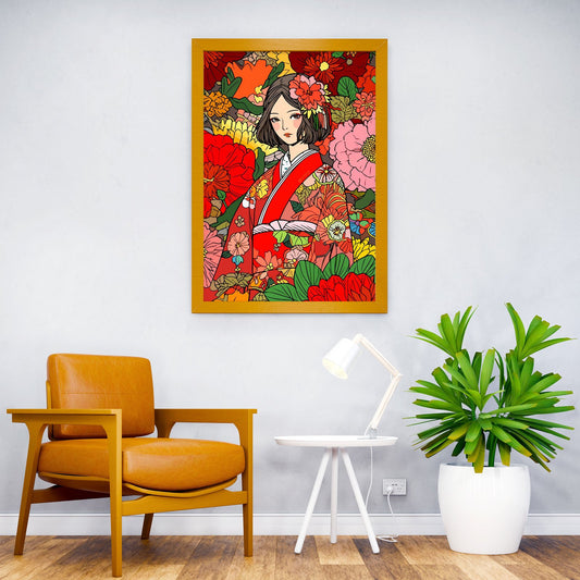 Japan Kimono Girl Flowers Asian Style Poster | Wall Art for Home & Office | High-Quality Print - High-Quality Visual Display