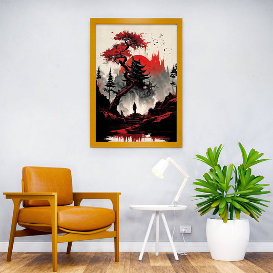 Japan Landscape Back Red Asian Style Poster | Wall Art for Home & Office | High-Quality Print - High-Quality Visual Display