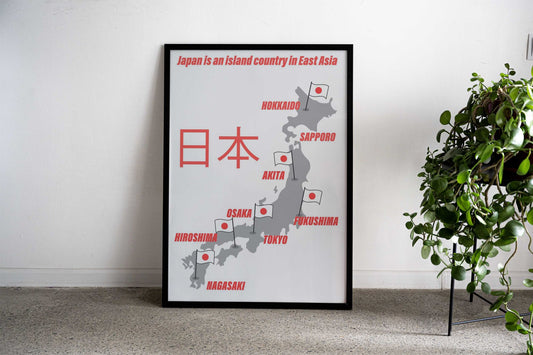 Japan Map with Cities Asian Style Poster | Wall Art for Home & Office | High-Quality Print - High-Quality Visual Display
