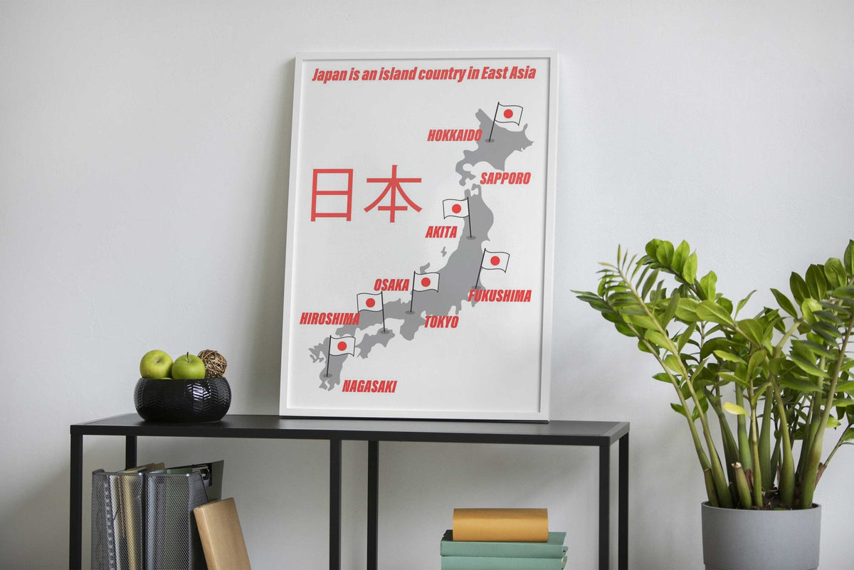 Japan Map with Cities Asian Style Poster | Wall Art for Home & Office | High-Quality Print - High-Quality Visual Display