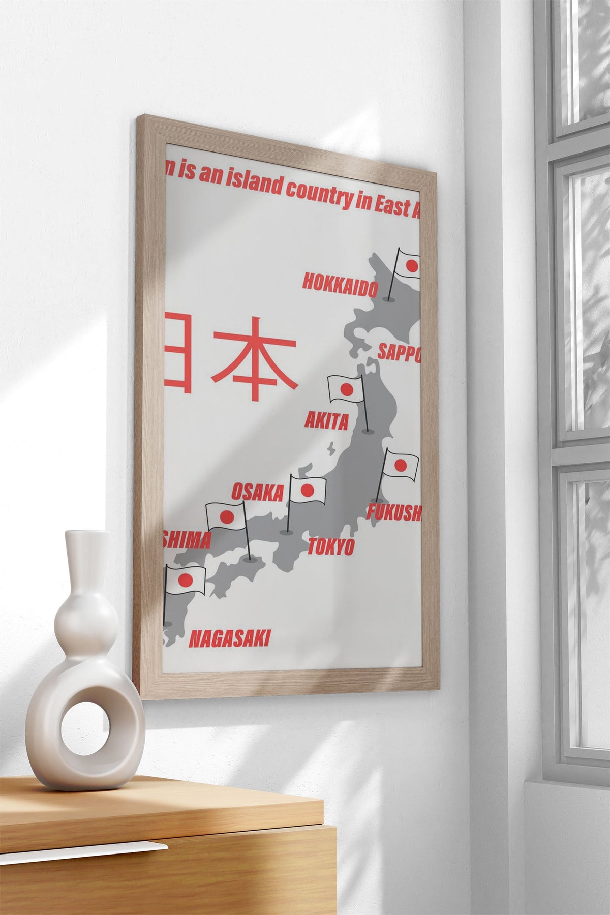 Japan Map with Cities Asian Style Poster | Wall Art for Home & Office | High-Quality Print - High-Quality Visual Display