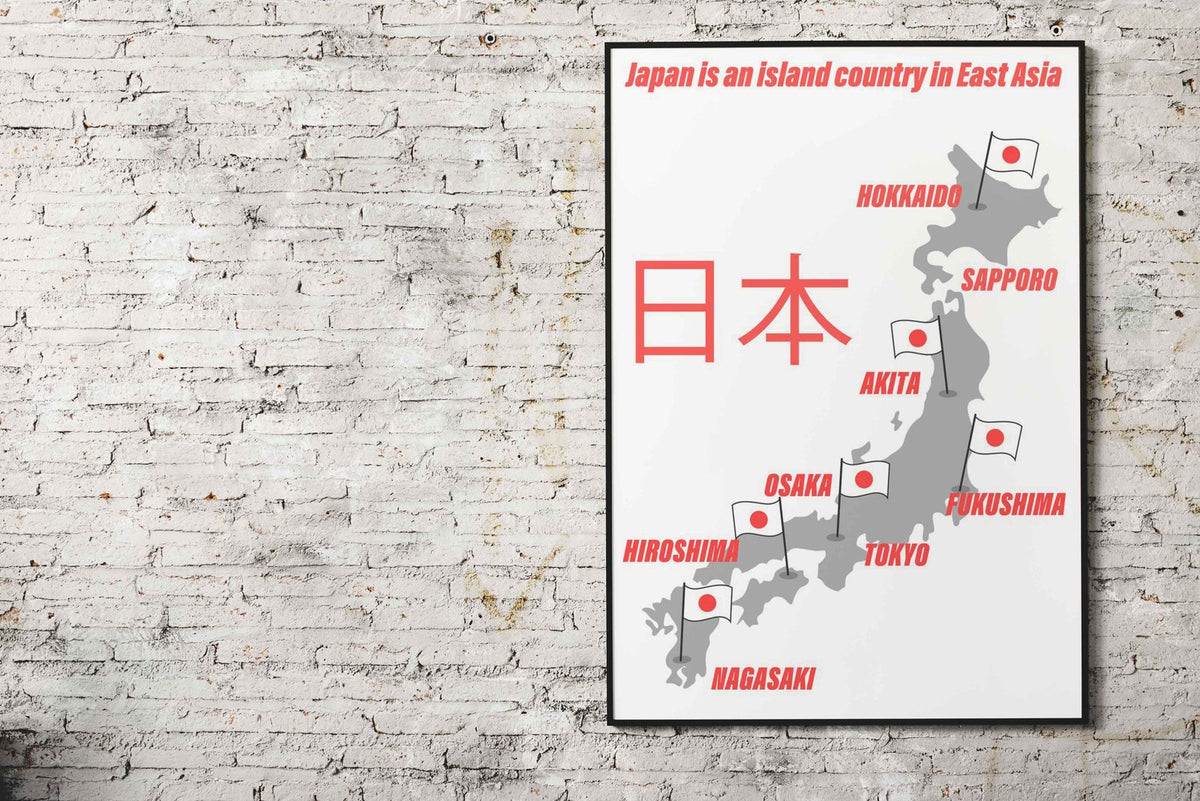 Japan Map with Cities Asian Style Poster | Wall Art for Home & Office | High-Quality Print - High-Quality Visual Display