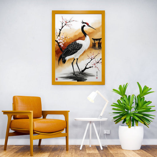 Japan Painting Crane Bird Asian Style Poster | Wall Art for Home & Office | High-Quality Print - High-Quality Visual Display