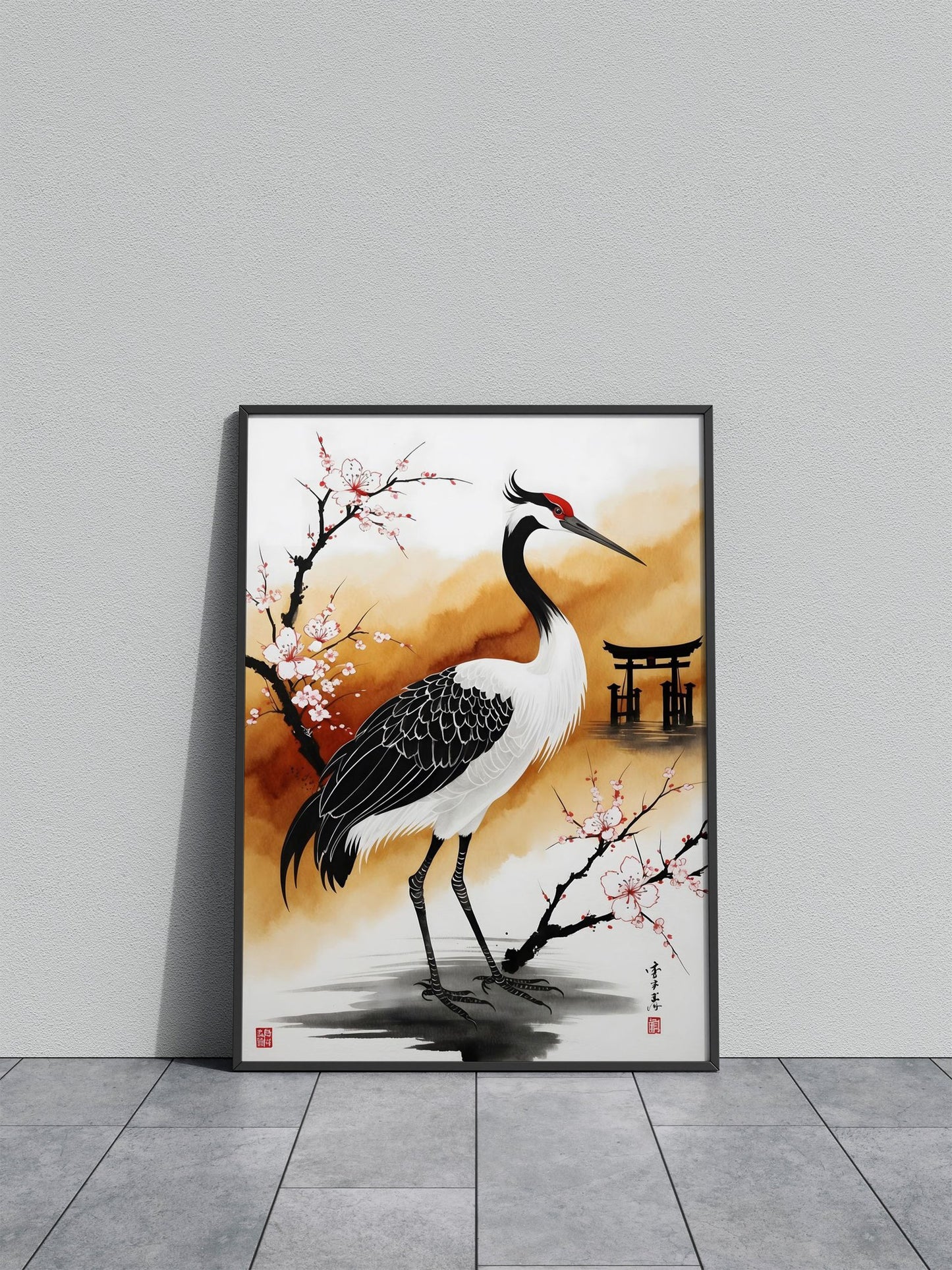 Japan Painting Crane Bird Asian Style Poster | Wall Art for Home & Office | High-Quality Print - High-Quality Visual Display