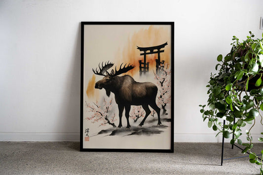 Japan Painting Moose Asian Style Poster | Wall Art for Home & Office | High-Quality Print - High-Quality Visual Display