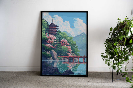 Japan Pixel Art Pagoda Asian Style Poster | Wall Art for Home & Office | High-Quality Print - High-Quality Visual Display