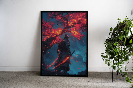 Japan Samurai Flame Blades Asian Style Poster | Wall Art for Home & Office | High-Quality Print - High-Quality Visual Display