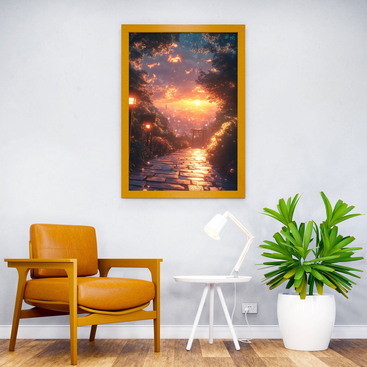 Japan Sunset to City torii Asian Style Poster | Wall Art for Home & Office | High-Quality Print