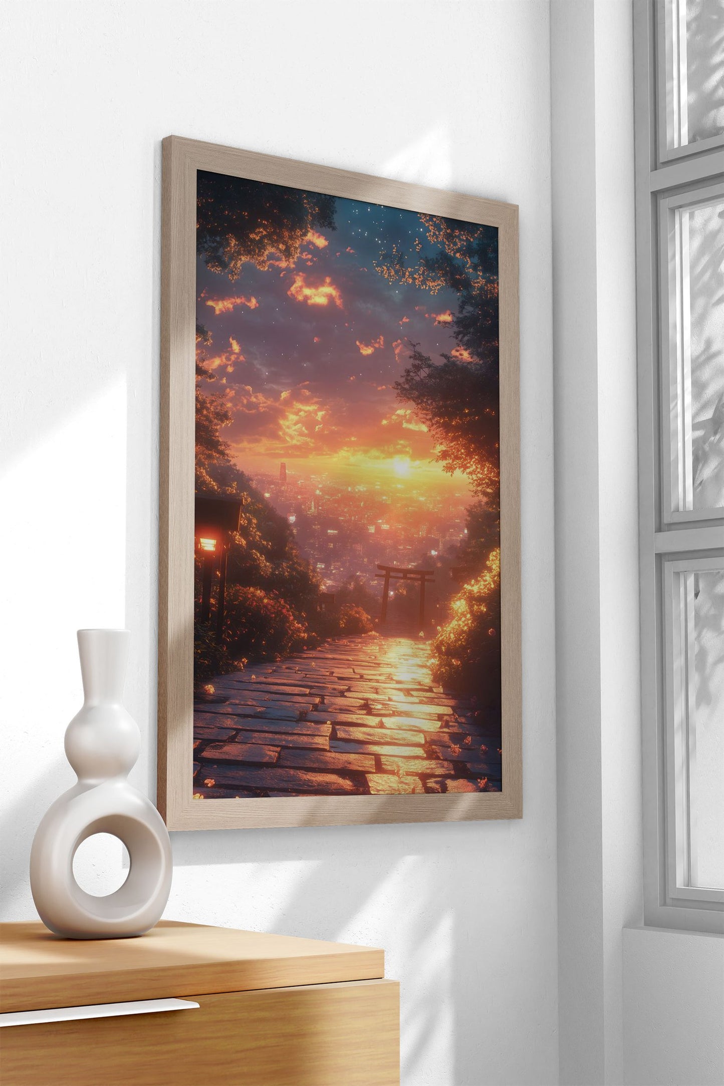 Japan Sunset to City torii Asian Style Poster | Wall Art for Home & Office | High-Quality Print