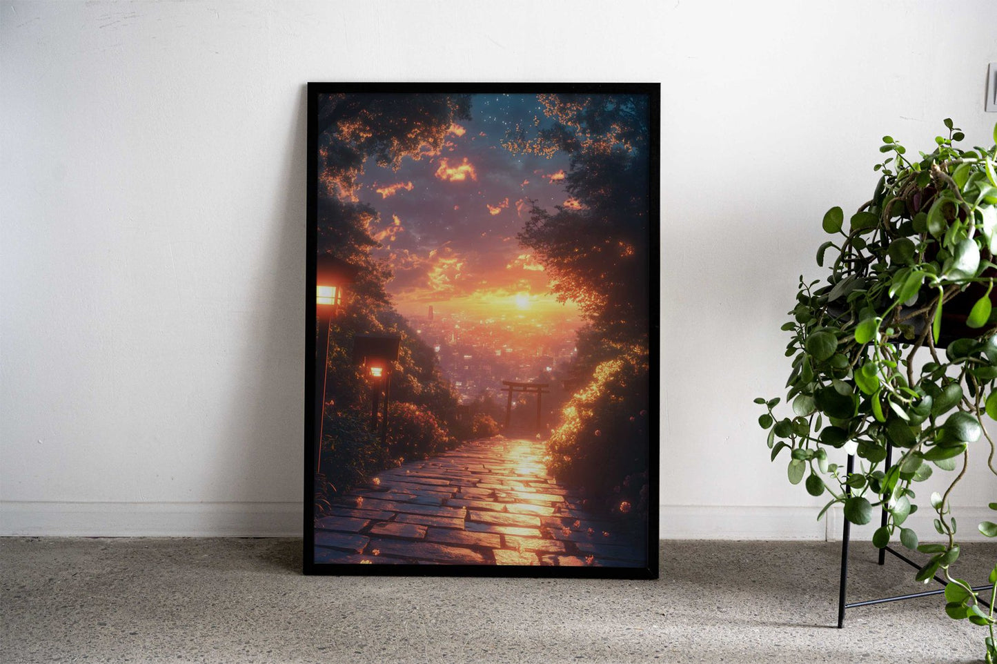 Japan Sunset to City torii Asian Style Poster | Wall Art for Home & Office | High-Quality Print