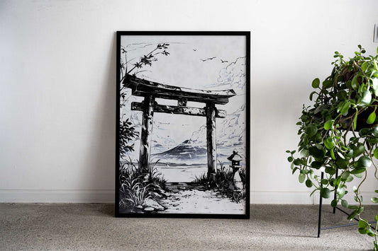 Japan Torii Gate Black Ink Asian Style Poster | Wall Art for Home & Office | High-Quality Print - High-Quality Visual Display