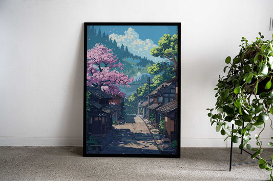 Japan Village Pixel Art Asian Style Poster | Wall Art for Home & Office | High-Quality Print - High-Quality Visual Display