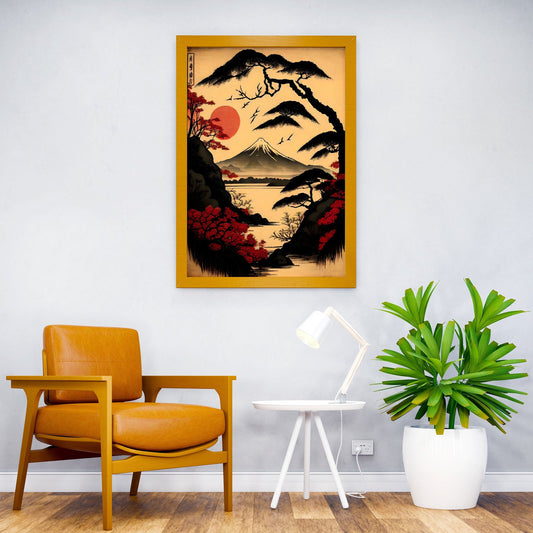 Japan Vintage Red Moon Asian Style Poster | Wall Art for Home & Office | High-Quality Print - High-Quality Visual Display