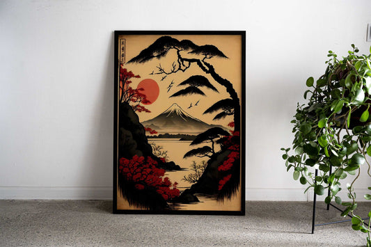 Japan Vintage Red Moon Asian Style Poster | Wall Art for Home & Office | High-Quality Print - High-Quality Visual Display