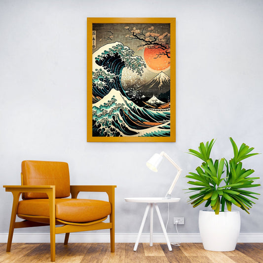Japan Wave Sunset Mountain Asian Style Poster | Wall Art for Home & Office | High-Quality Print - High-Quality Visual Display