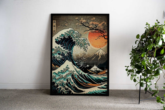 Japan Wave Sunset Mountain Asian Style Poster | Wall Art for Home & Office | High-Quality Print - High-Quality Visual Display