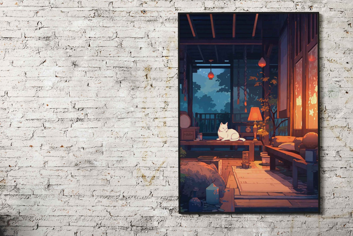 Japan White Cat Anime Asian Style Poster | Wall Art for Home & Office | High-Quality Print - High-Quality Visual Display