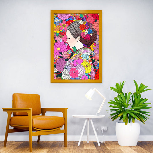 Japan Woman Kimono Flowers Asian Style Poster | Wall Art for Home & Office | High-Quality Print - High-Quality Visual Display