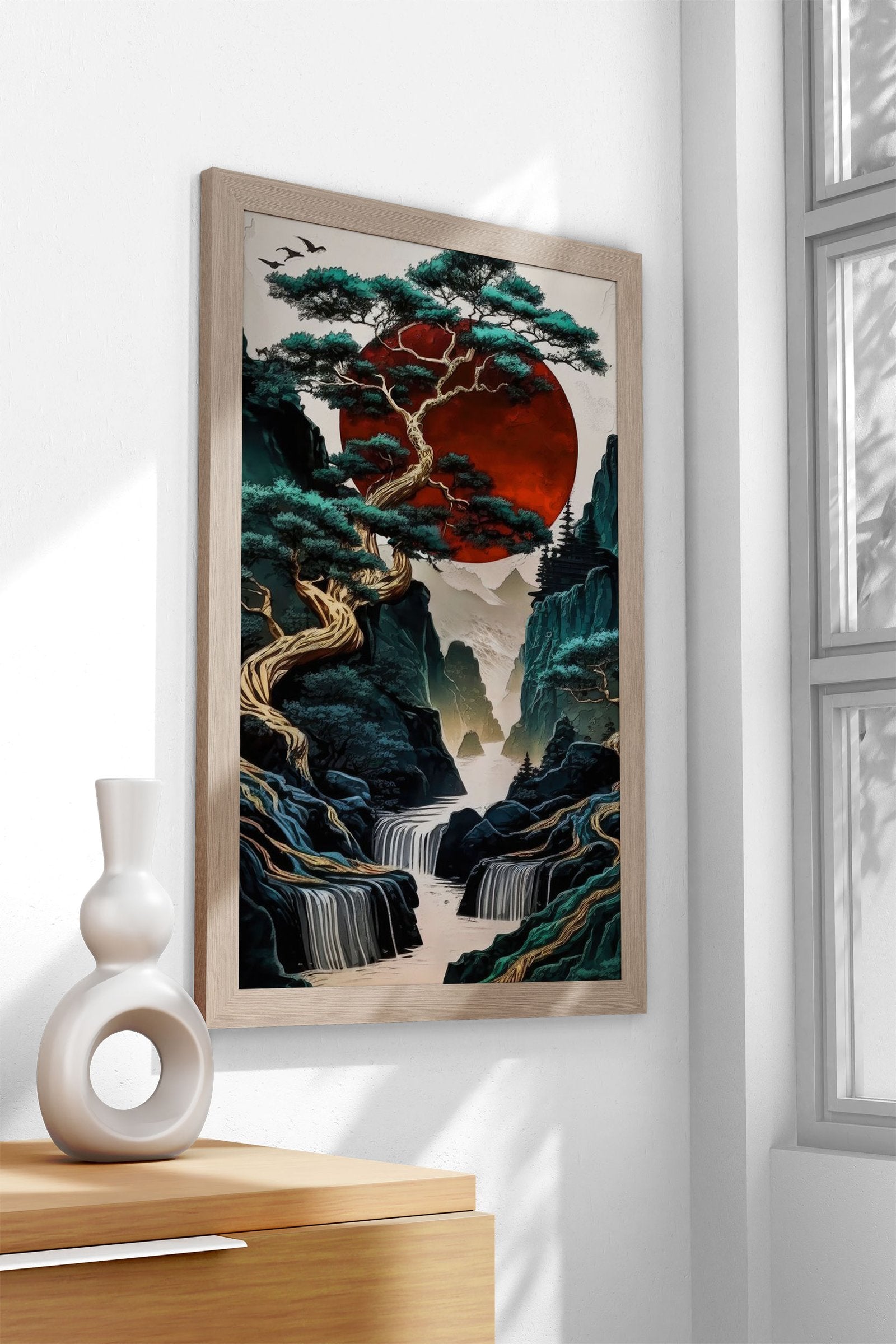Japan landscape red moon Asian Style Poster | Wall Art for Home & Office | High-Quality Print - High-Quality Visual Display