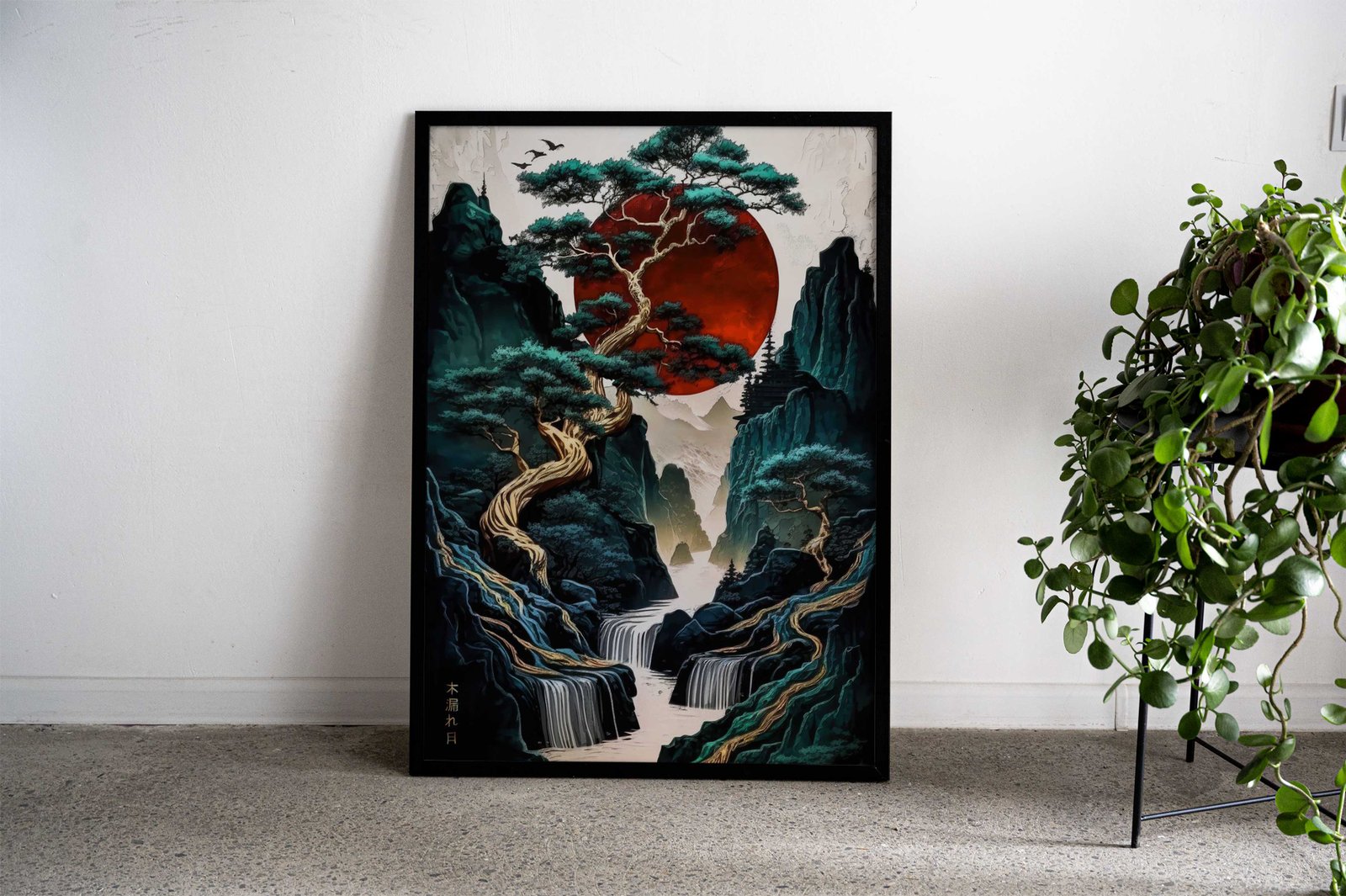 Japan landscape red moon Asian Style Poster | Wall Art for Home & Office | High-Quality Print - High-Quality Visual Display