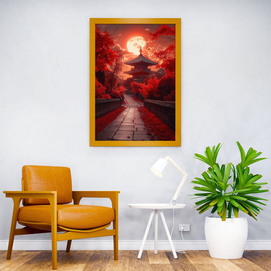 Japan temple in red bloody Asian Style Poster | Wall Art for Home & Office | High-Quality Print - High-Quality Visual Display
