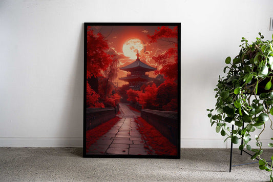 Japan temple in red bloody Asian Style Poster | Wall Art for Home & Office | High-Quality Print - High-Quality Visual Display