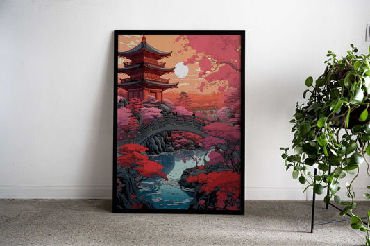 Japanese Anime Garden Sunset Asian Style Poster | Wall Art for Home & Office | High-Quality Print - High-Quality Visual Display