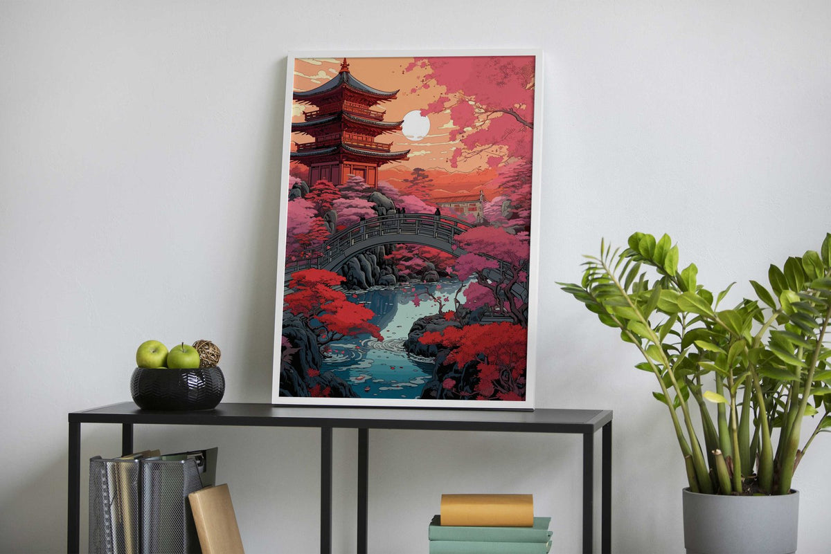 Japanese Anime Garden Sunset Asian Style Poster | Wall Art for Home & Office | High-Quality Print - High-Quality Visual Display