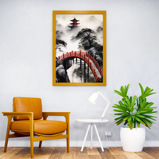 Japanese Bridge Ink Wash Asian Style Poster | Wall Art for Home & Office | High-Quality Print - High-Quality Visual Display