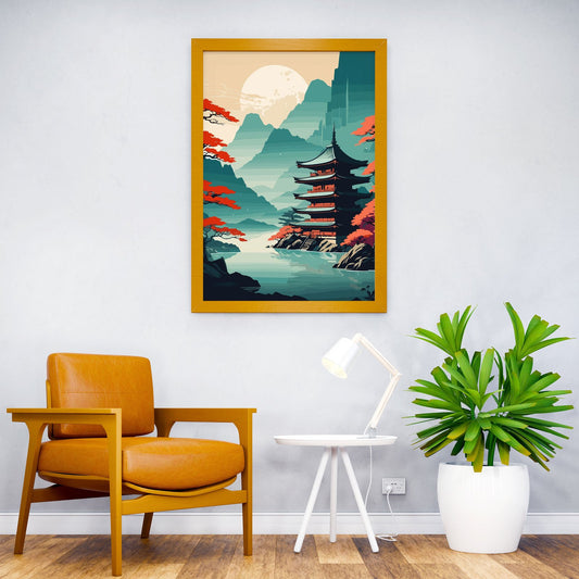 Japanese Castle Mountain Asian Style Poster | Wall Art for Home & Office | High-Quality Print - High-Quality Visual Display