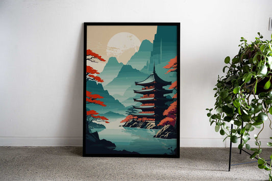 Japanese Castle Mountain Asian Style Poster | Wall Art for Home & Office | High-Quality Print - High-Quality Visual Display