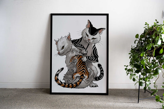 Japanese Cat Tattoo Artist Asian Style Poster | Wall Art for Home & Office | High-Quality Print - High-Quality Visual Display