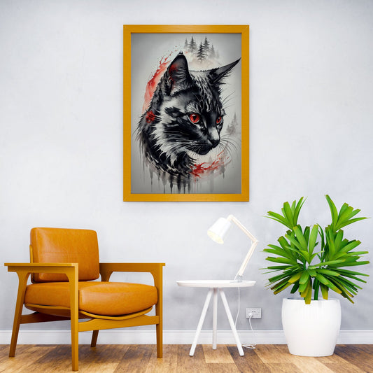 Japanese Cat with Red Eyes Asian Style Poster | Wall Art for Home & Office | High-Quality Print - High-Quality Visual Display
