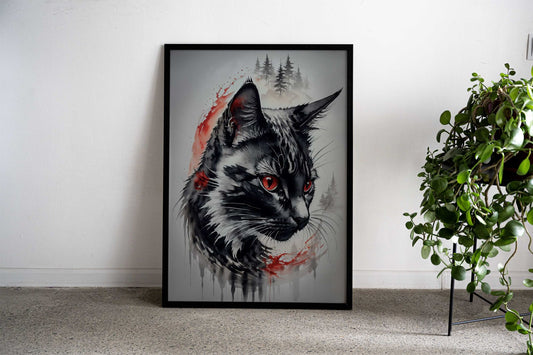 Japanese Cat with Red Eyes Asian Style Poster | Wall Art for Home & Office | High-Quality Print - High-Quality Visual Display