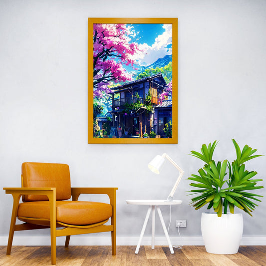 Japanese Cherry Blossom House Asian Style Poster | Wall Art for Home & Office | High-Quality Print - High-Quality Visual Display
