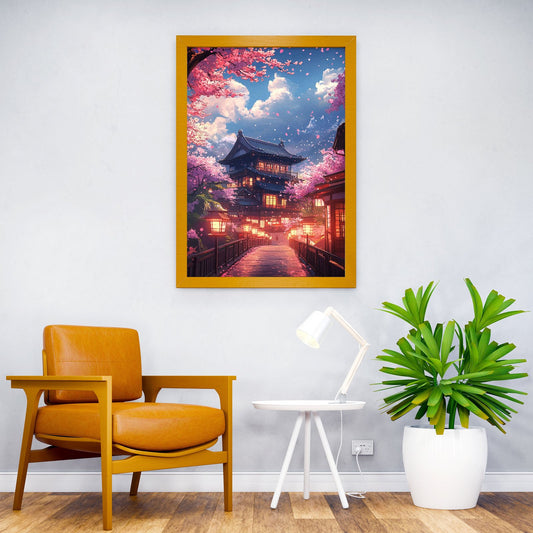 Japanese Cherry Blossom Town Asian Style Poster | Wall Art for Home & Office | High-Quality Print - High-Quality Visual Display