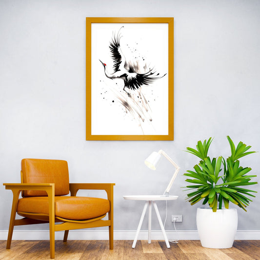 Japanese Crane In Flight Asian Style Poster | Wall Art for Home & Office | High-Quality Print - High-Quality Visual Display