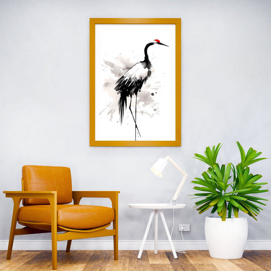 Japanese Crane Sumie Asian Style Poster | Wall Art for Home & Office | High-Quality Print - High-Quality Visual Display