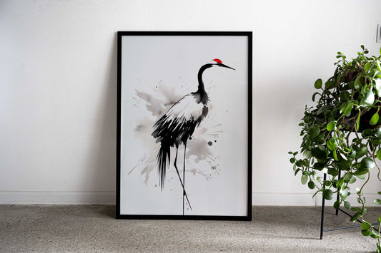 Japanese Crane Sumie Asian Style Poster | Wall Art for Home & Office | High-Quality Print - High-Quality Visual Display