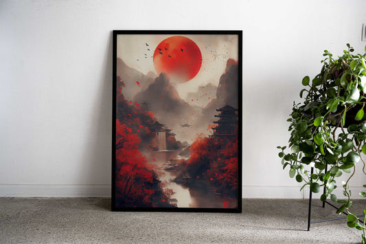 Japanese Crimson Harmony Asian Style Poster | Wall Art for Home & Office | High-Quality Print - High-Quality Visual Display