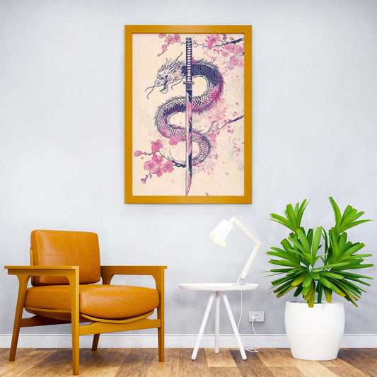 Japanese Dragon Katana Asian Style Poster | Wall Art for Home & Office | High-Quality Print - High-Quality Visual Display