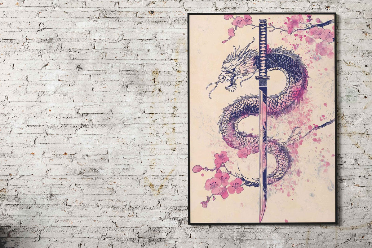 Japanese Dragon Katana Asian Style Poster | Wall Art for Home & Office | High-Quality Print - High-Quality Visual Display