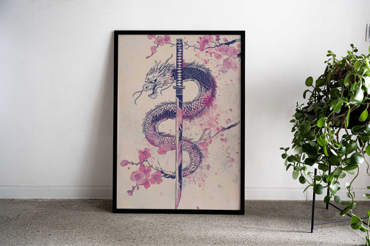 Japanese Dragon Katana Asian Style Poster | Wall Art for Home & Office | High-Quality Print - High-Quality Visual Display