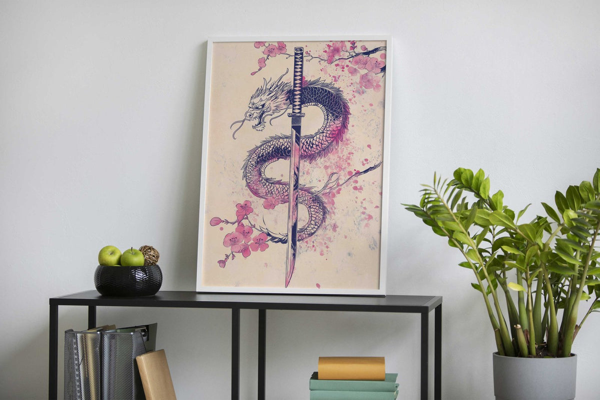Japanese Dragon Katana Asian Style Poster | Wall Art for Home & Office | High-Quality Print - High-Quality Visual Display