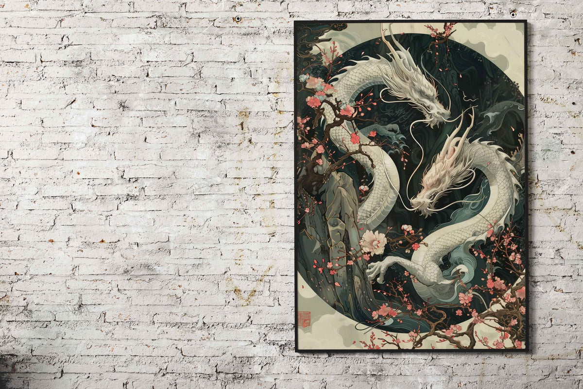 Japanese Dragons Sakura Asian Style Poster | Wall Art for Home & Office | High-Quality Print - High-Quality Visual Display