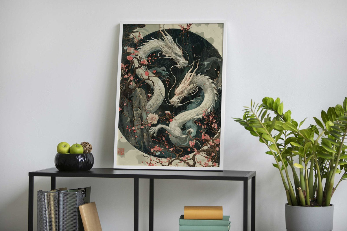 Japanese Dragons Sakura Asian Style Poster | Wall Art for Home & Office | High-Quality Print - High-Quality Visual Display